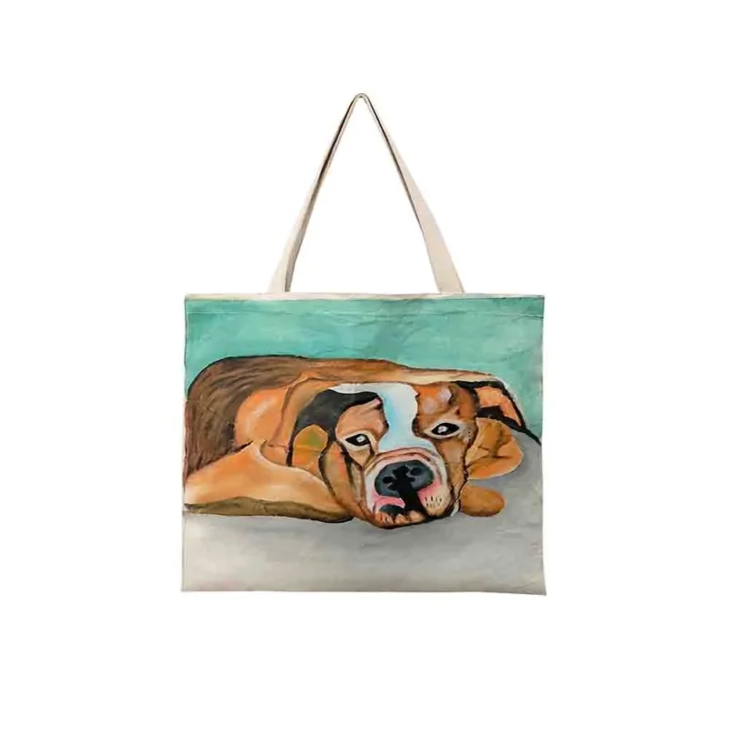 Lazy Dog Tote Bag Hand Painted Cotton Canvas