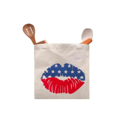 Saucy Lips Embroidered Tote Bag