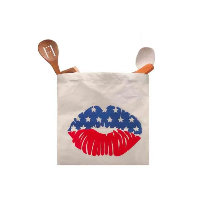 Saucy Lips Embroidered Tote Bag